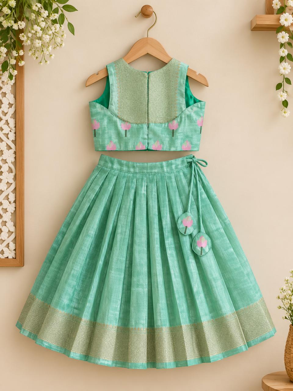 Mint Green Floral Print Lehanga photo 4
