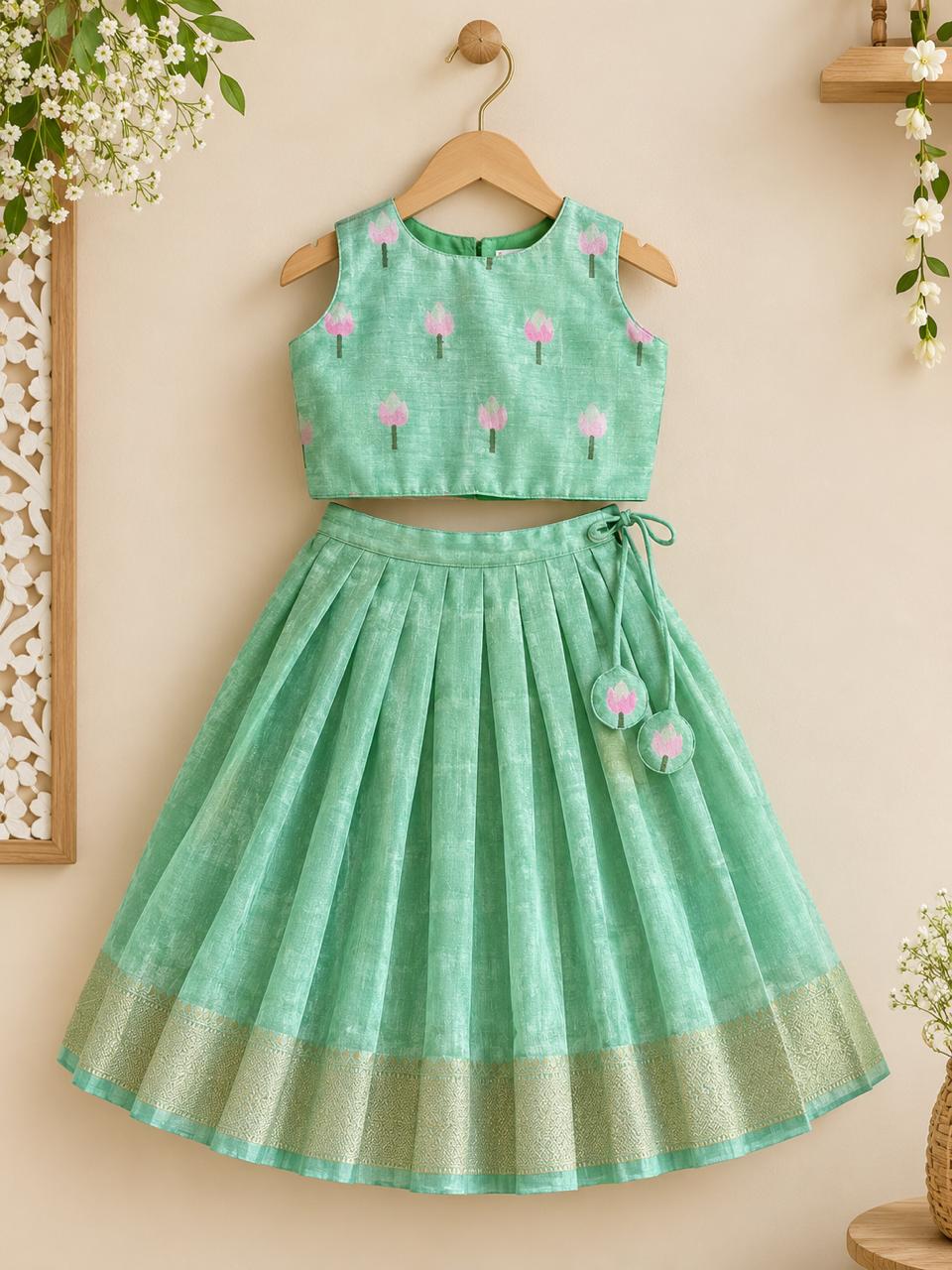 Mint Green Floral Print Lehanga photo 5
