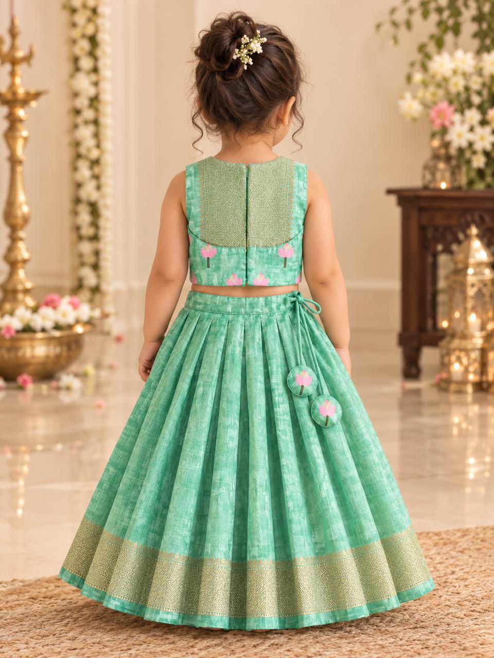 Mint Green Floral Print Lehanga photo 6
