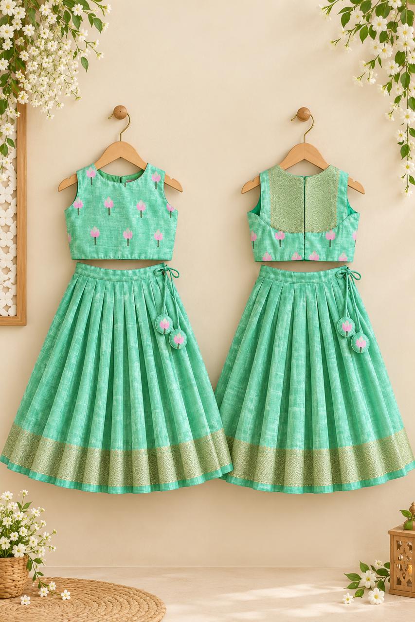 Mint Green Floral Print Lehanga photo 7