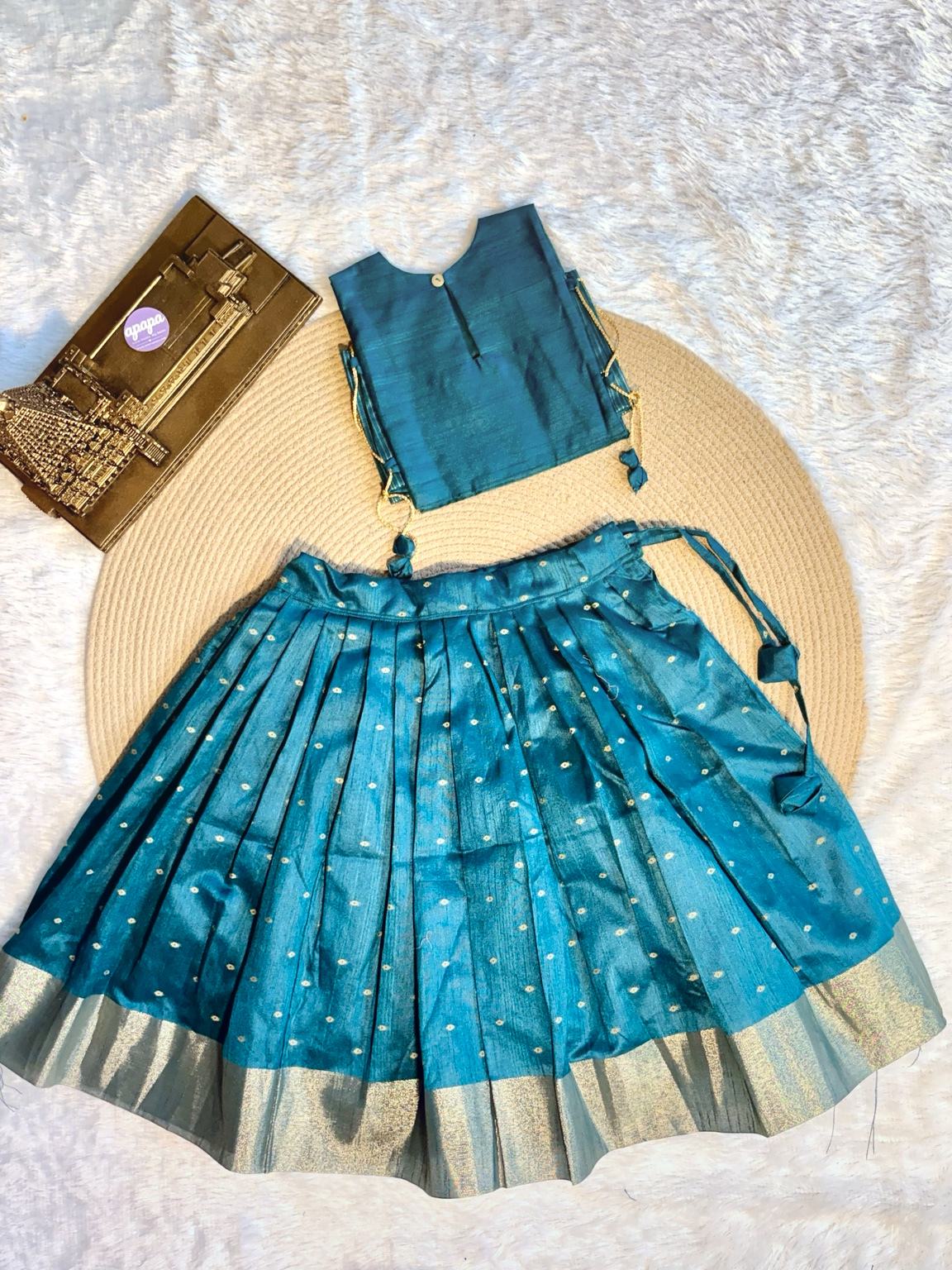 Peacock Teal Gold Butti Silk Lehanga Set