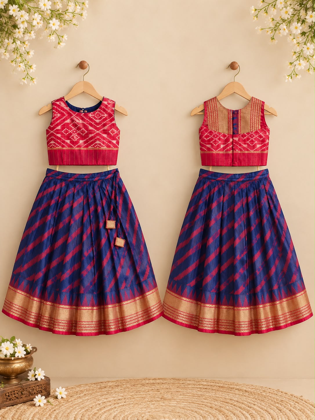 Royal Blue Crimson Leheriya Silk Lehanga photo 7