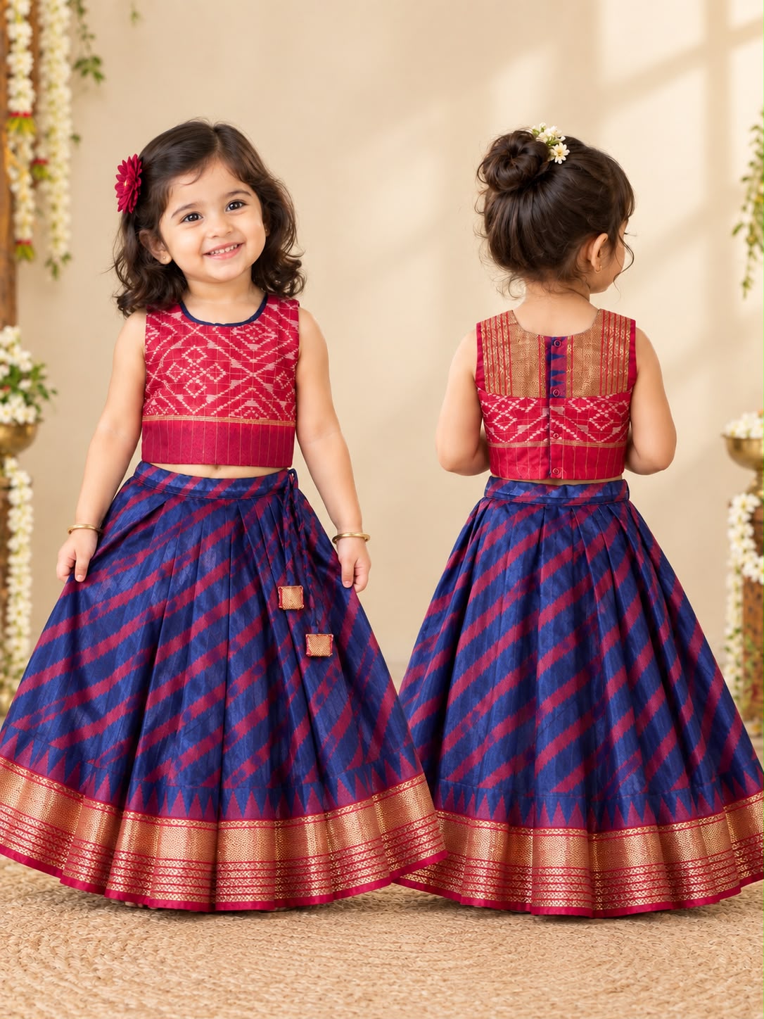 Royal Blue Crimson Leheriya Silk Lehanga photo 8