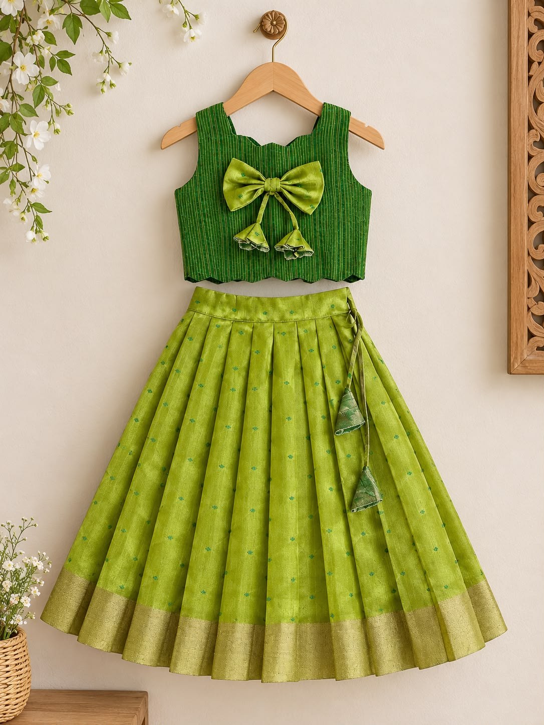 New ProductLime Green Bow & Zari Lehanga photo 4