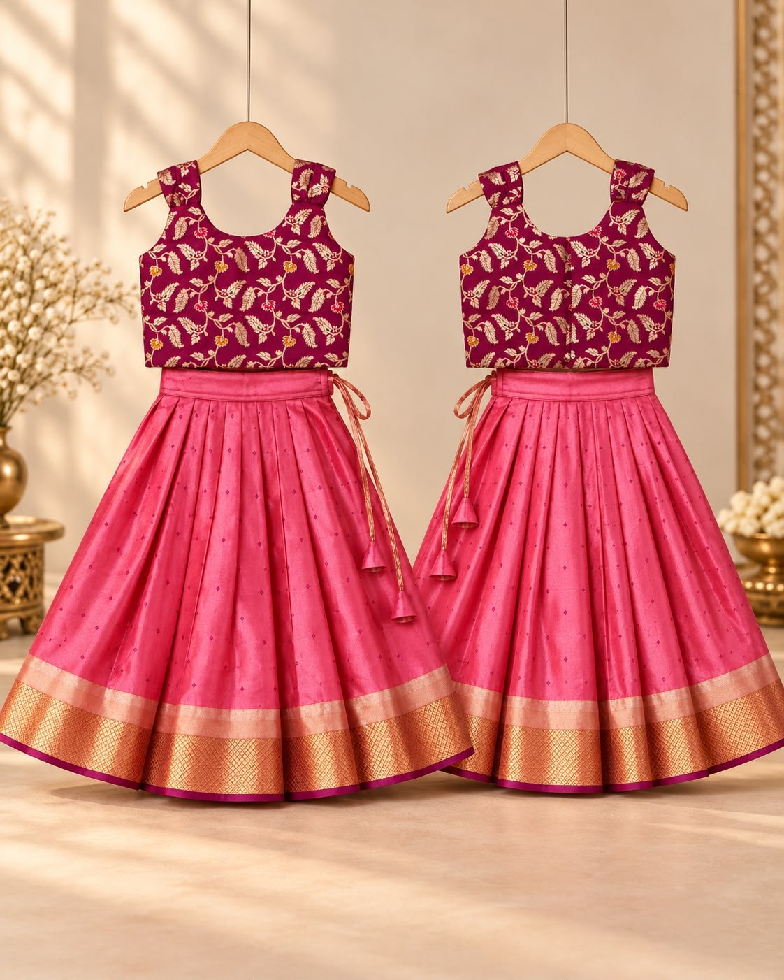 Magenta Floral Zari Pink Silk Lehenga photo 3