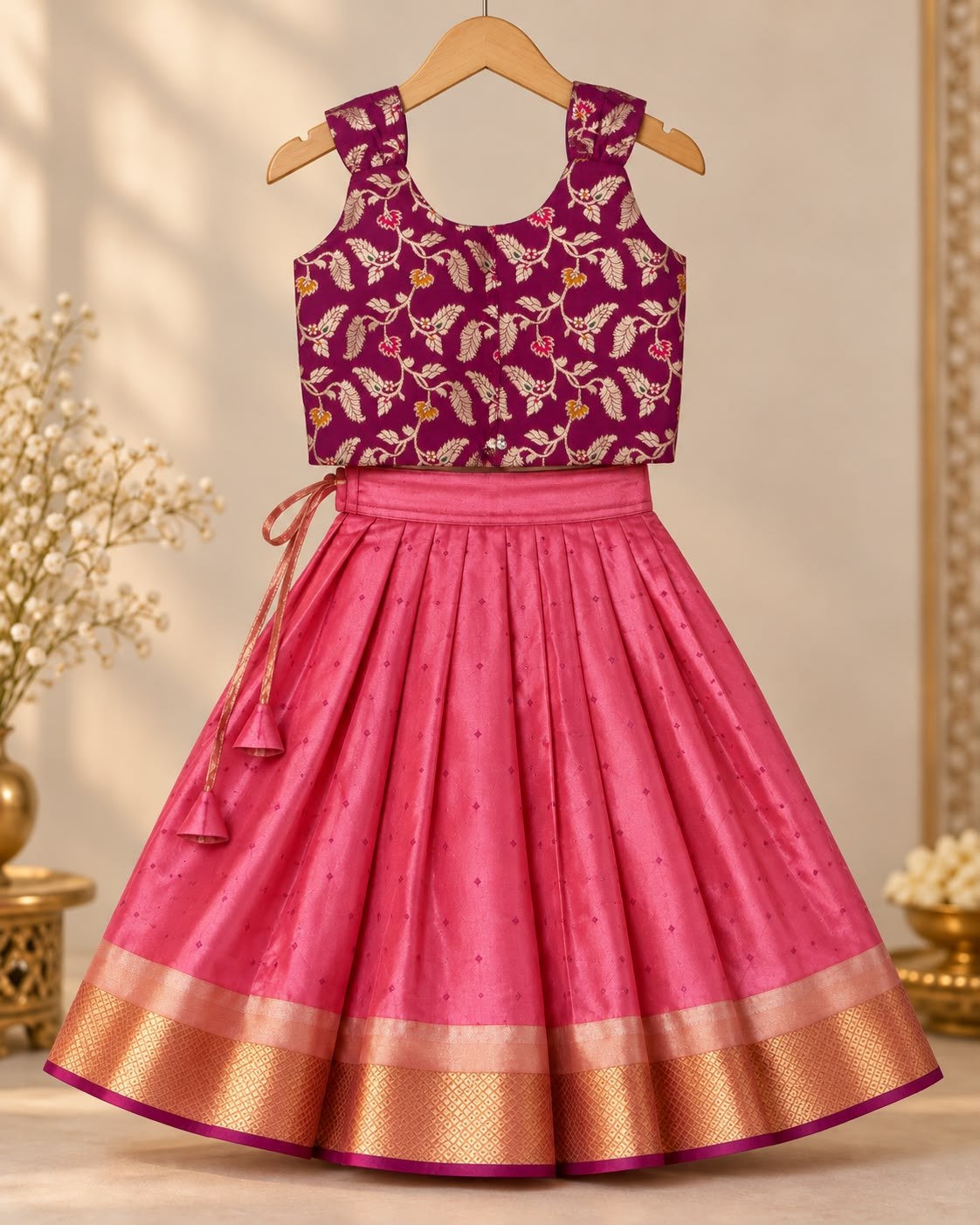 Magenta Floral Zari Pink Silk Lehenga photo 4