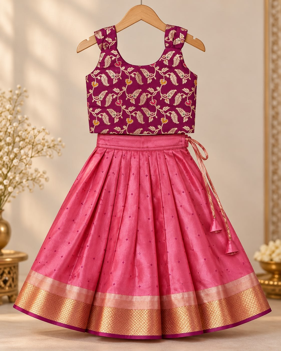 Magenta Floral Zari Pink Silk Lehenga photo 5