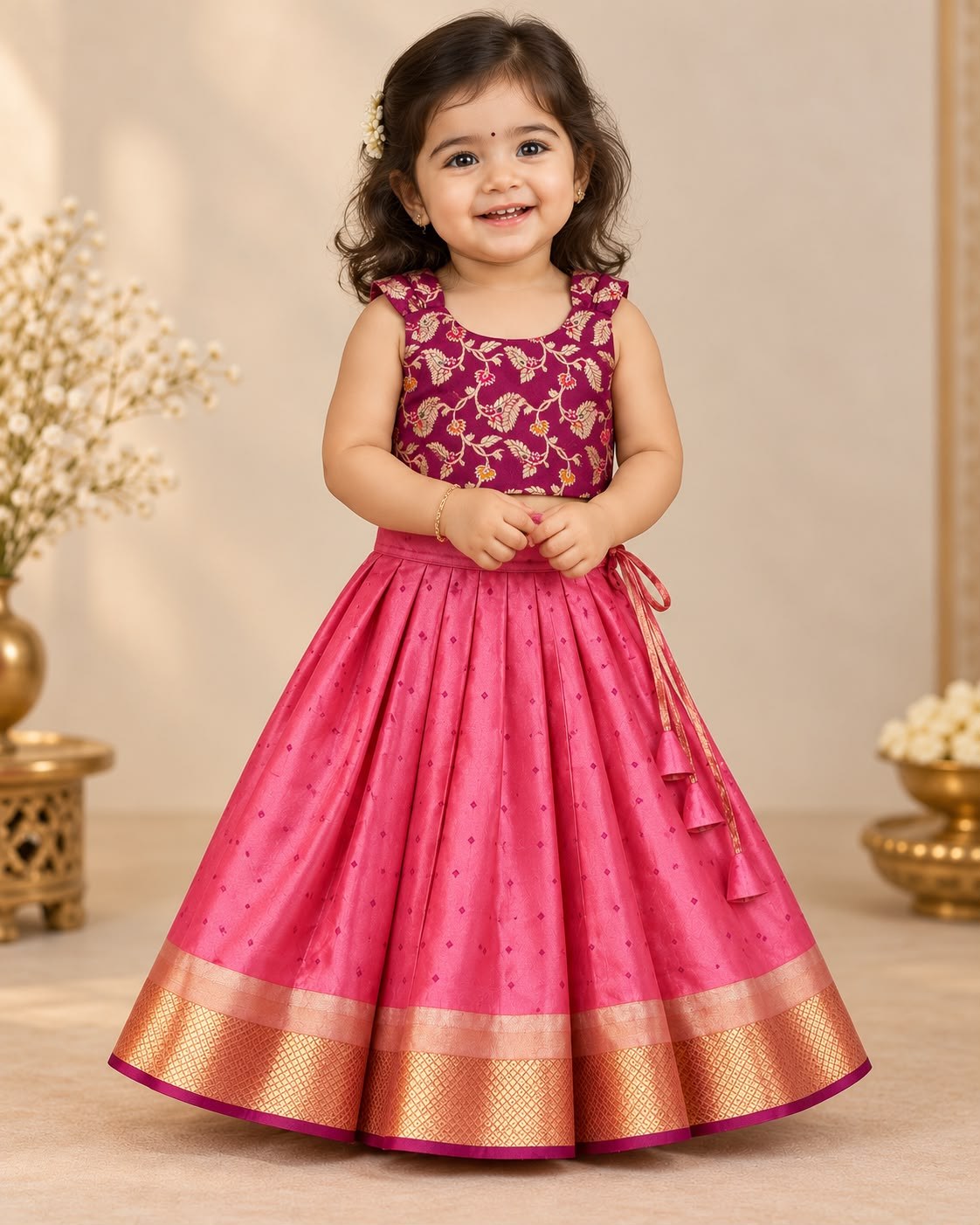 Magenta Floral Zari Pink Silk Lehenga photo 6