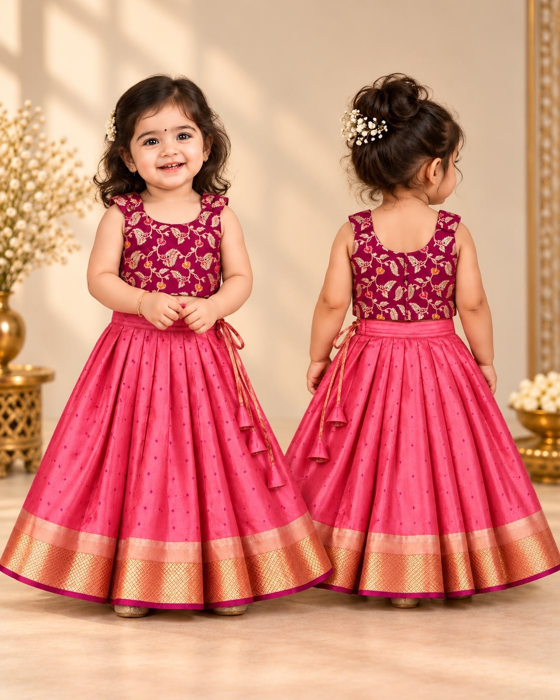 Magenta Floral Zari Pink Silk Lehenga photo 7
