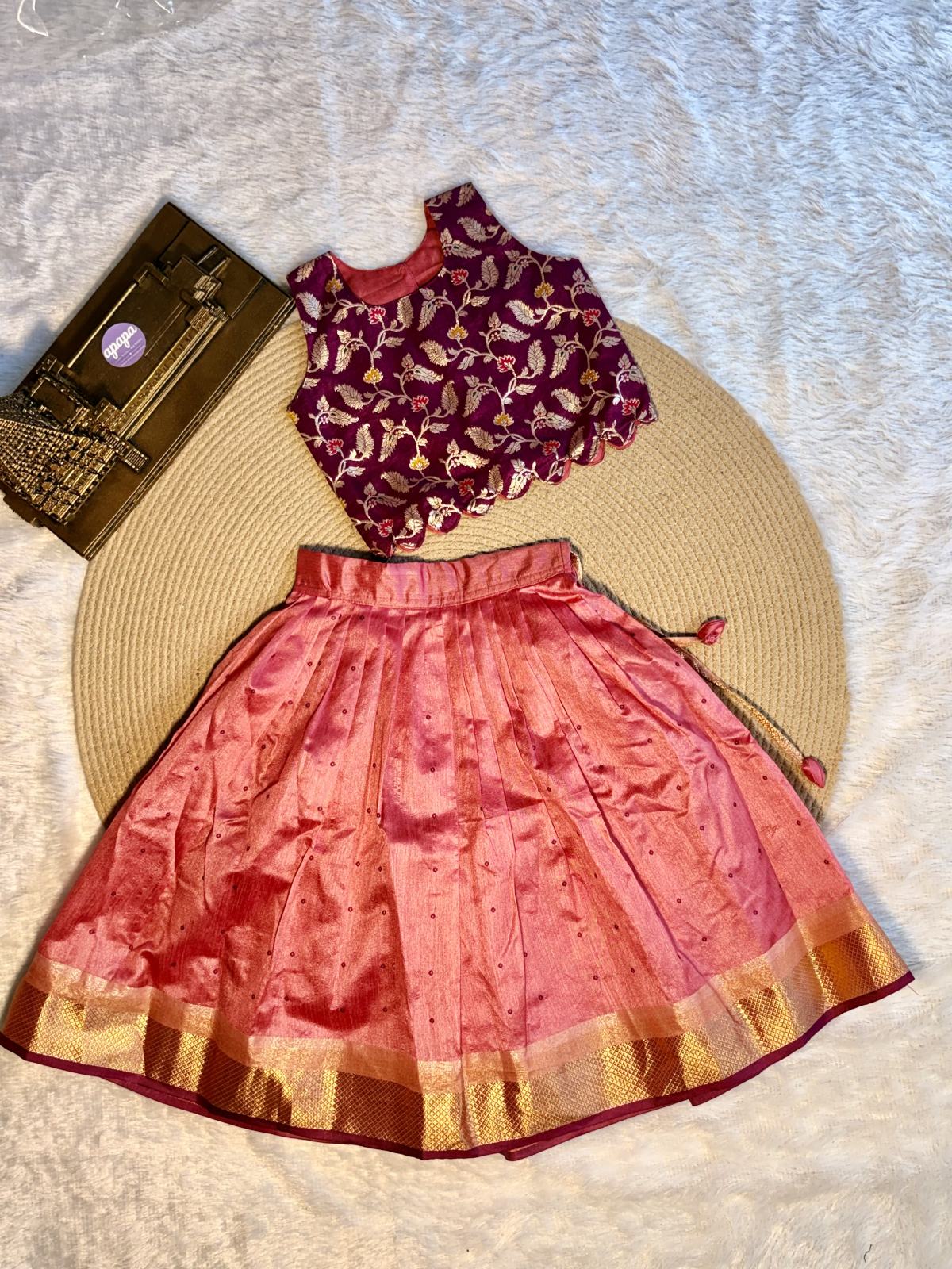 Magenta Floral Zari Pink Silk Lehenga