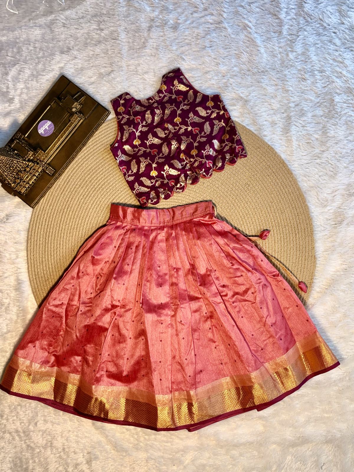 Magenta Floral Zari Pink Silk Lehenga photo 8