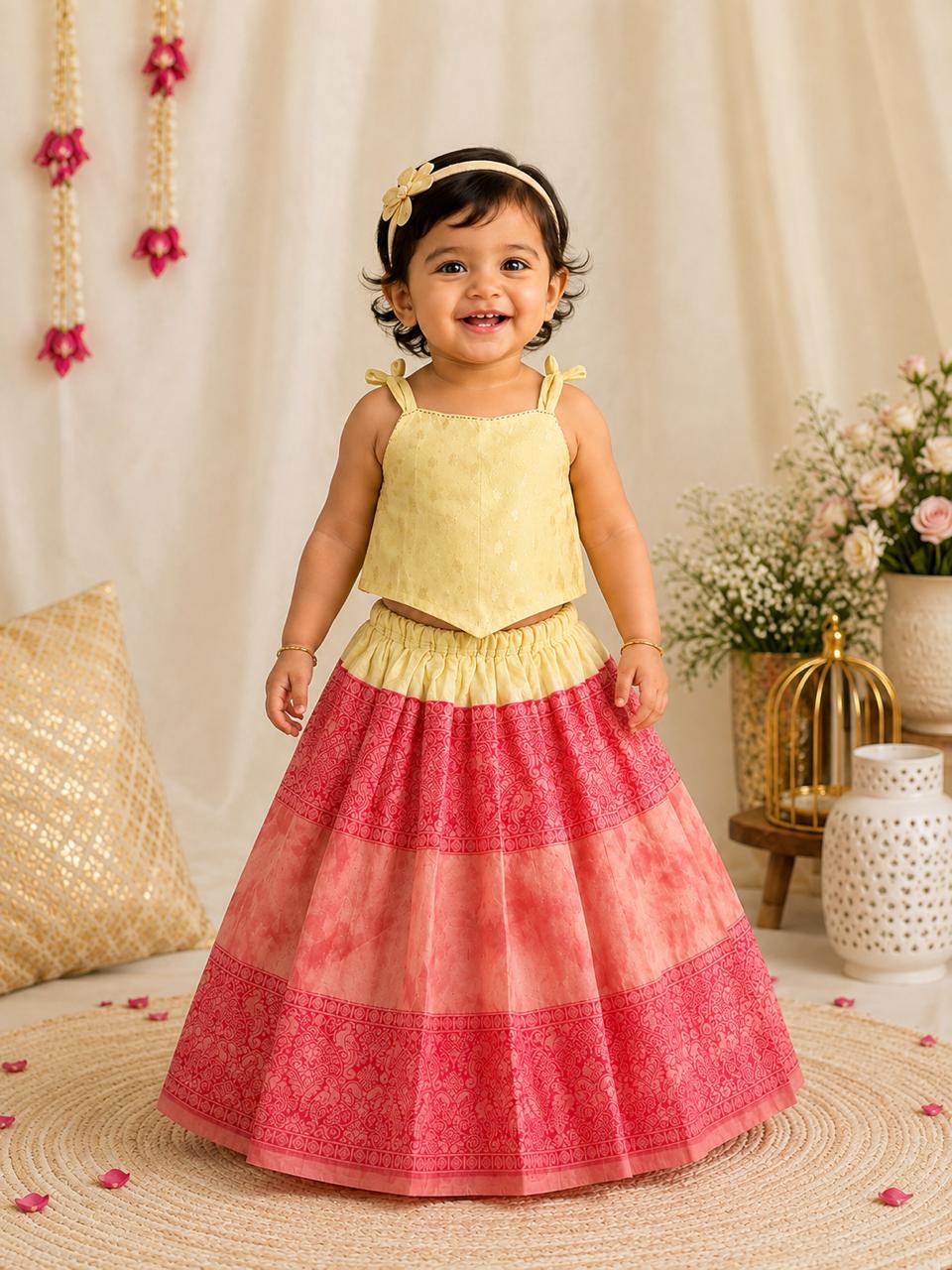 Buttercream Coral Brocade Lehanga