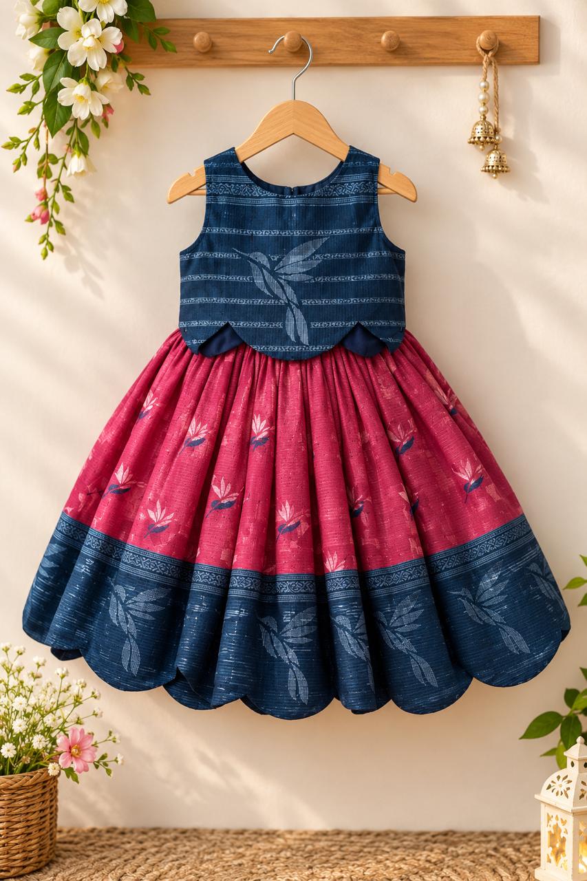 Navy Bird Print Peplum Frock photo 3
