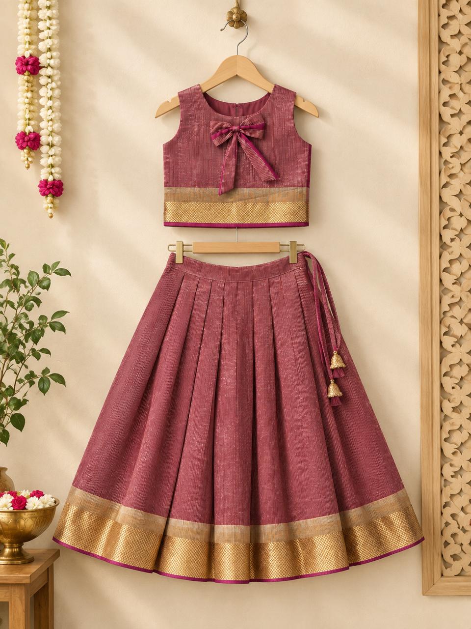 Wine Pink Zari Silk Lehanga photo 3