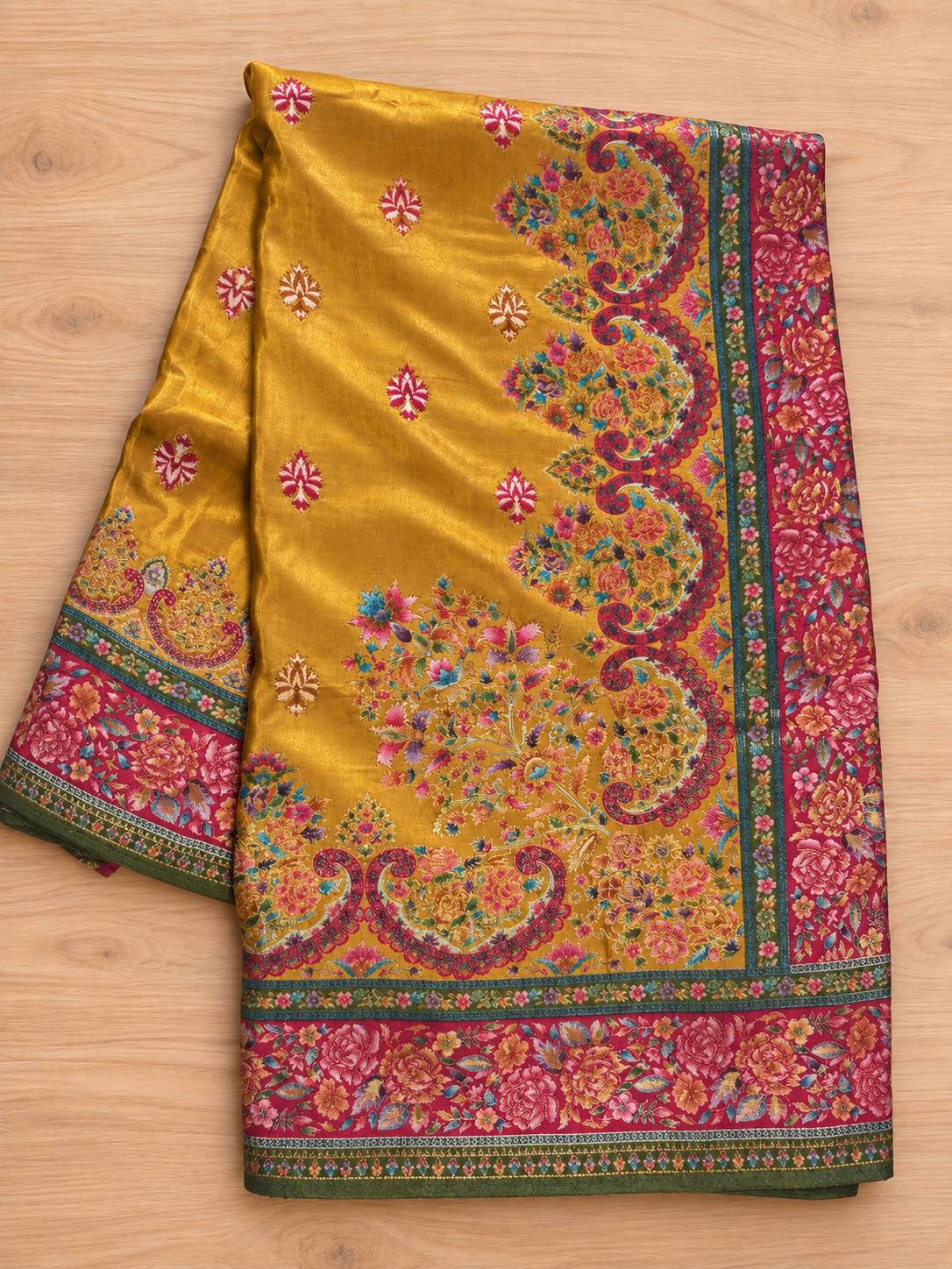 Mustard Gold Floral Border Silk Saree