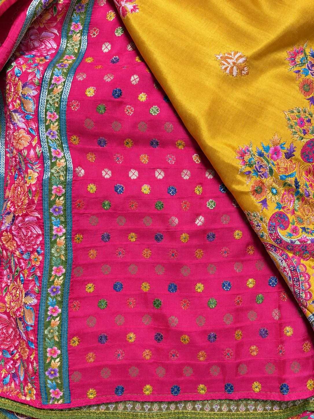 Mustard Gold Floral Border Silk Saree photo 3