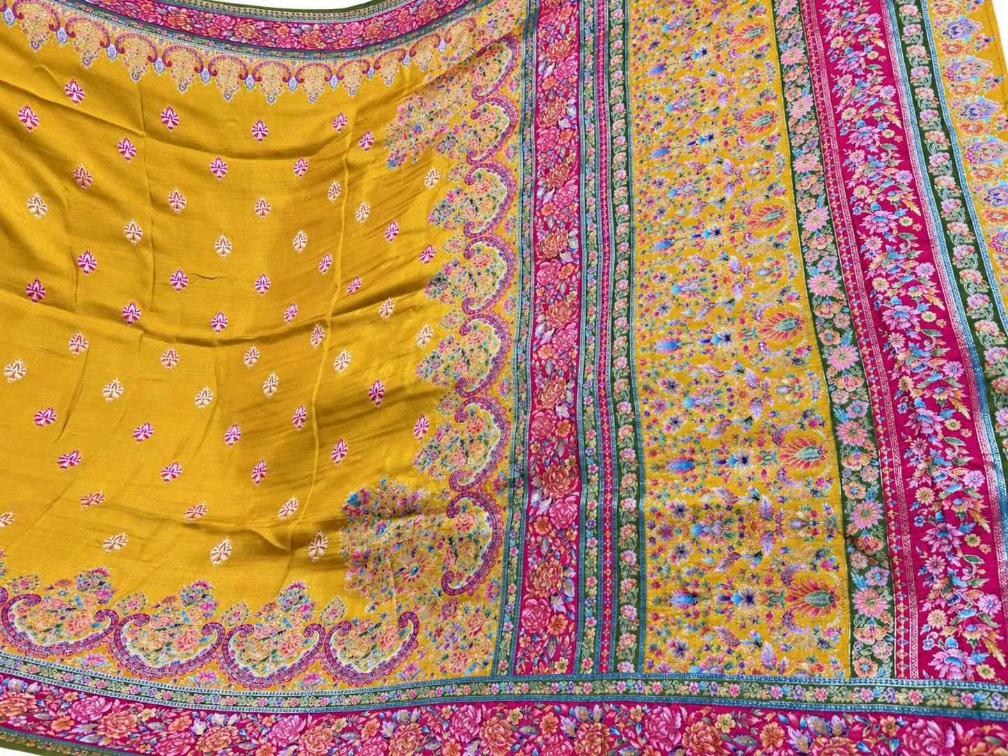 Mustard Gold Floral Border Silk Saree photo 4
