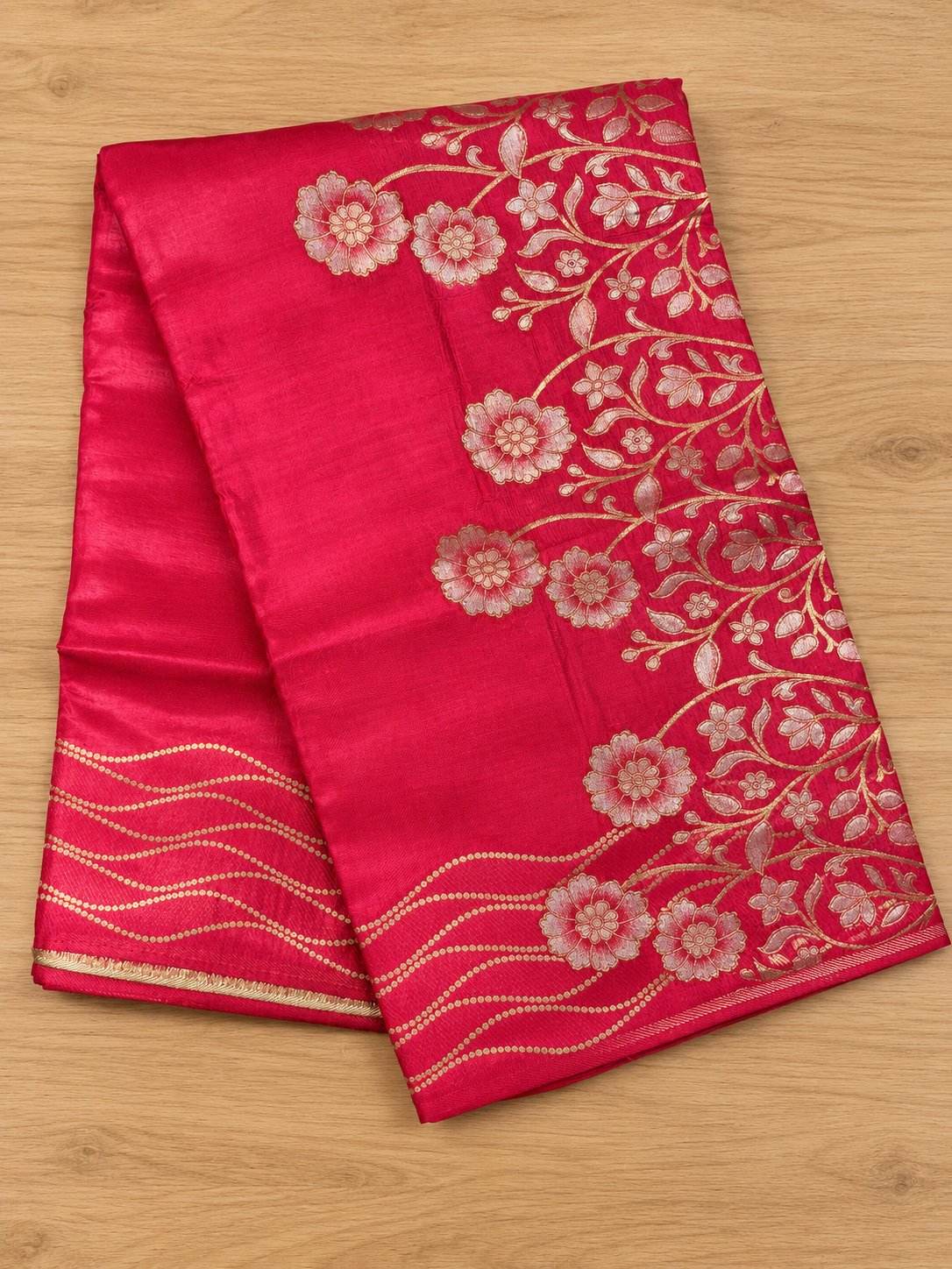 Rani Pink Silver Floral Vine Silk Saree