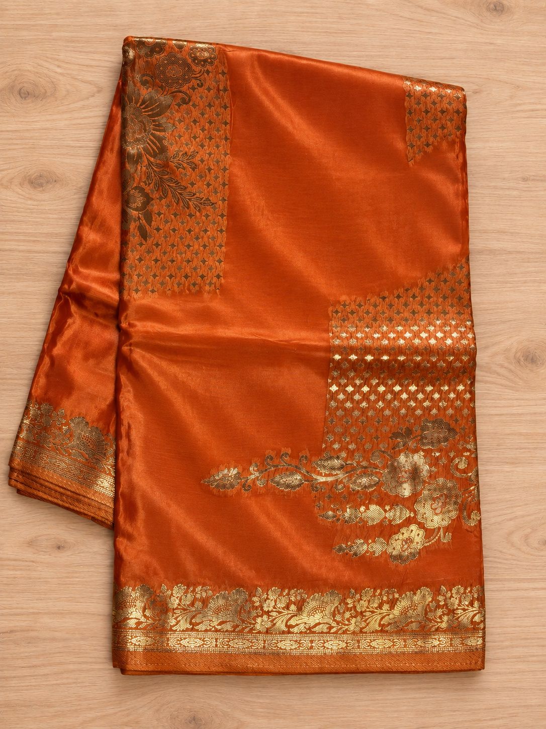 Ruby Red Gold Zari Floral Silk Saree photo 4