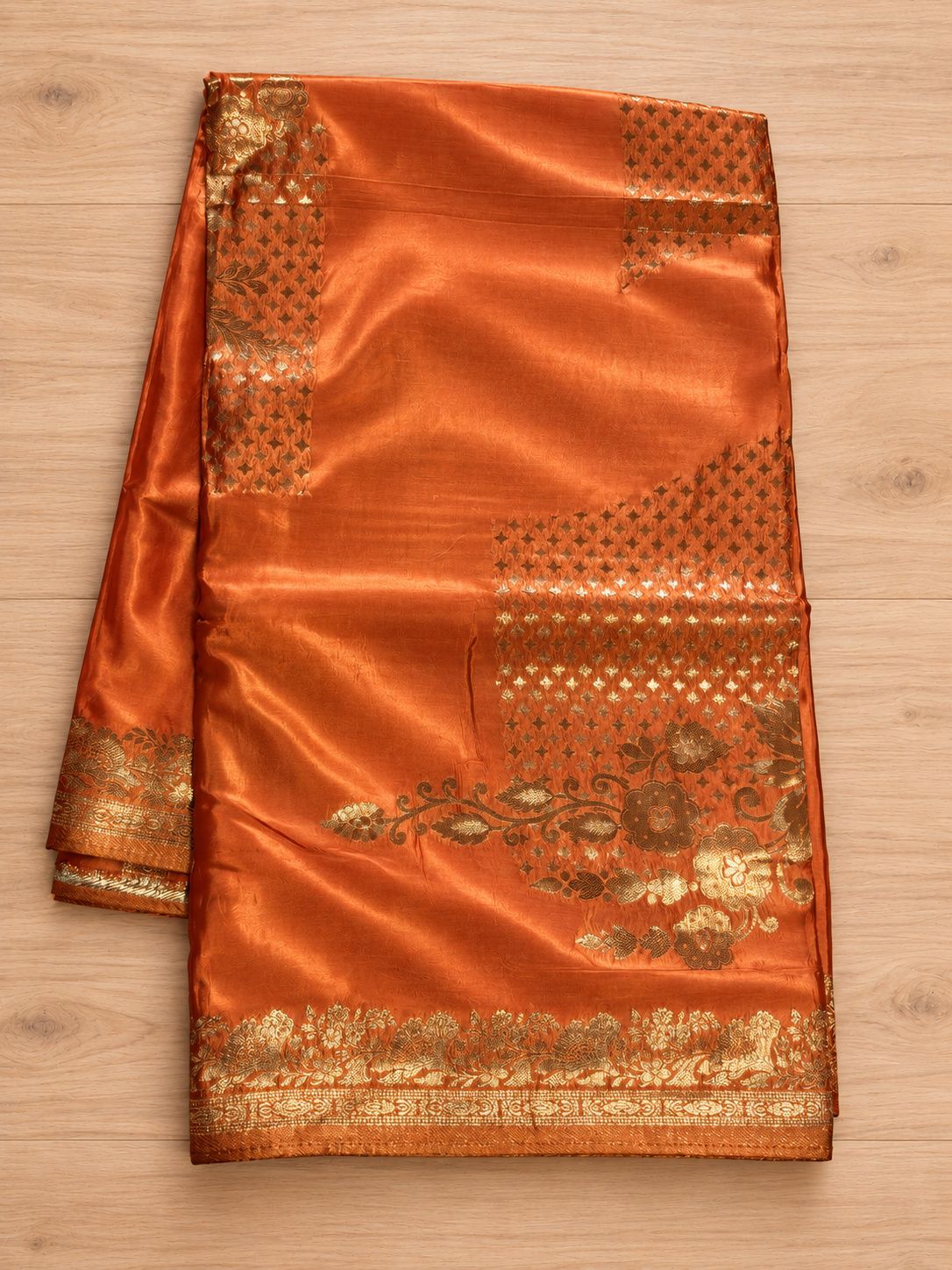 Ruby Red Gold Zari Floral Silk Saree photo 6