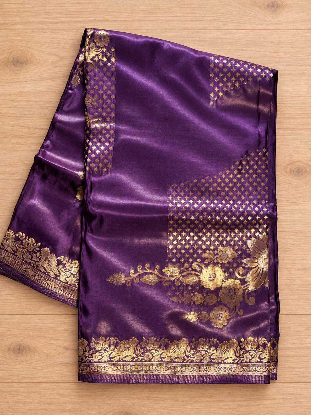 Ruby Red Gold Zari Floral Silk Saree photo 7