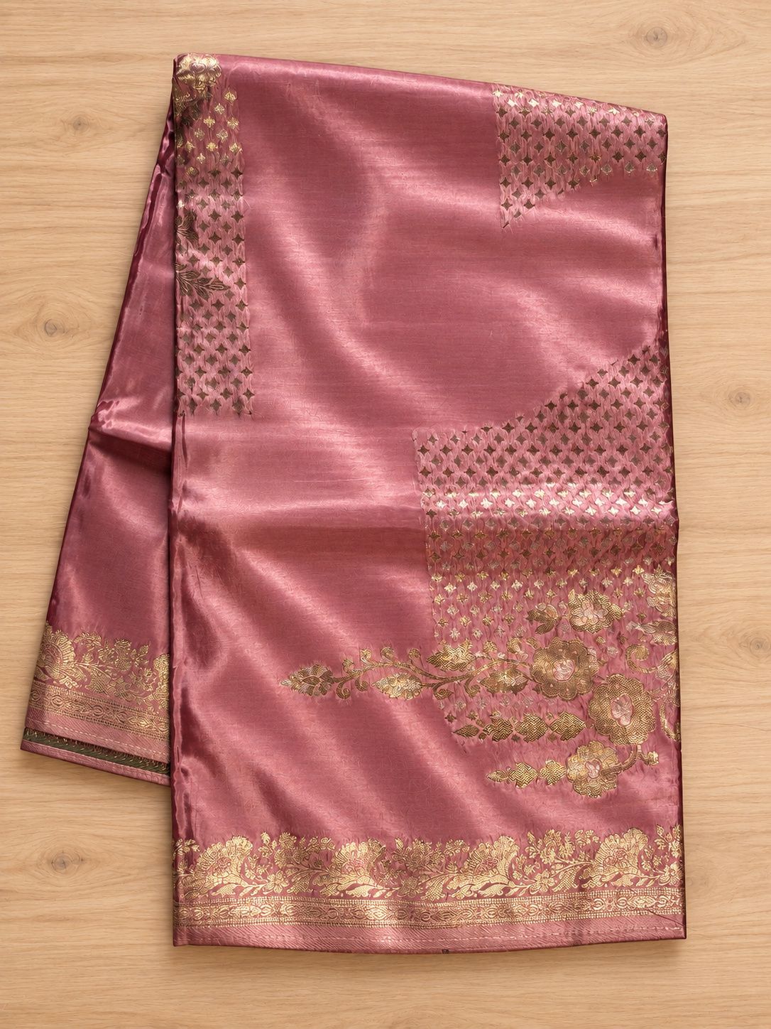 Ruby Red Gold Zari Floral Silk Saree photo 8