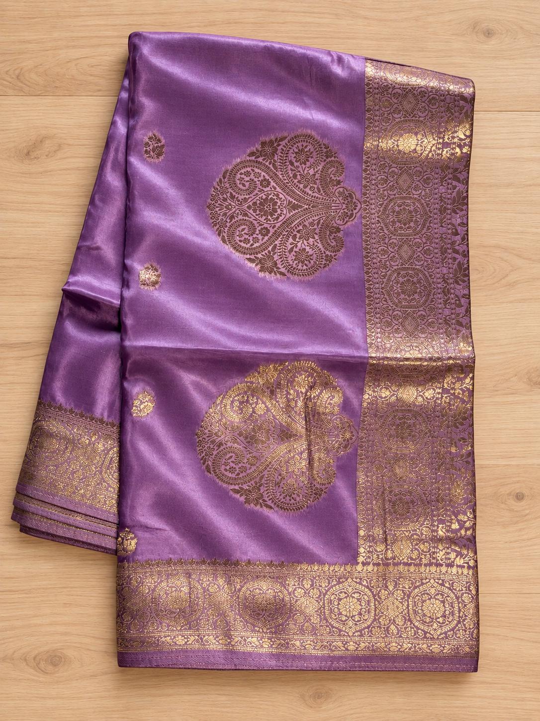 Coral Pink Gold Zari Butta Silk Saree photo 3