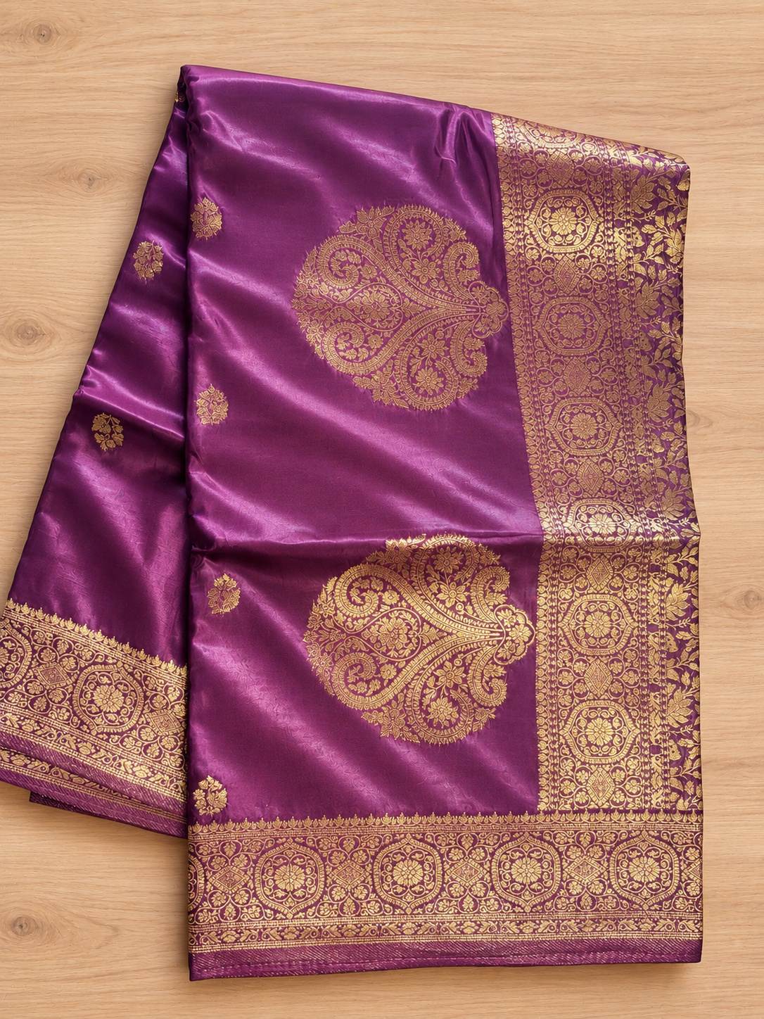 Coral Pink Gold Zari Butta Silk Saree photo 4