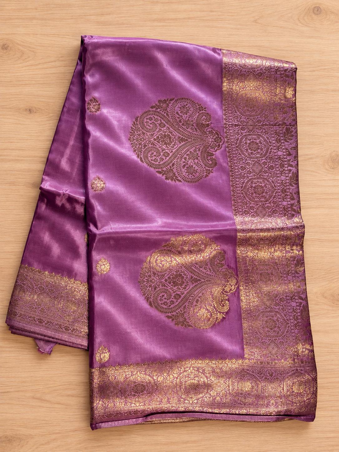 Coral Pink Gold Zari Butta Silk Saree photo 5
