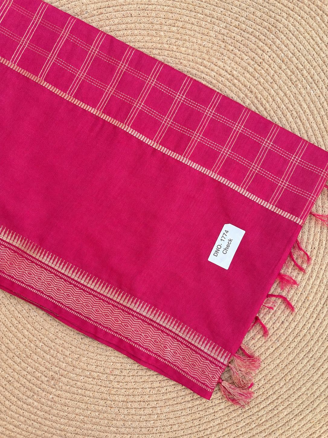 Check & Motif Stripe Pinstripe Border Cotton Saree