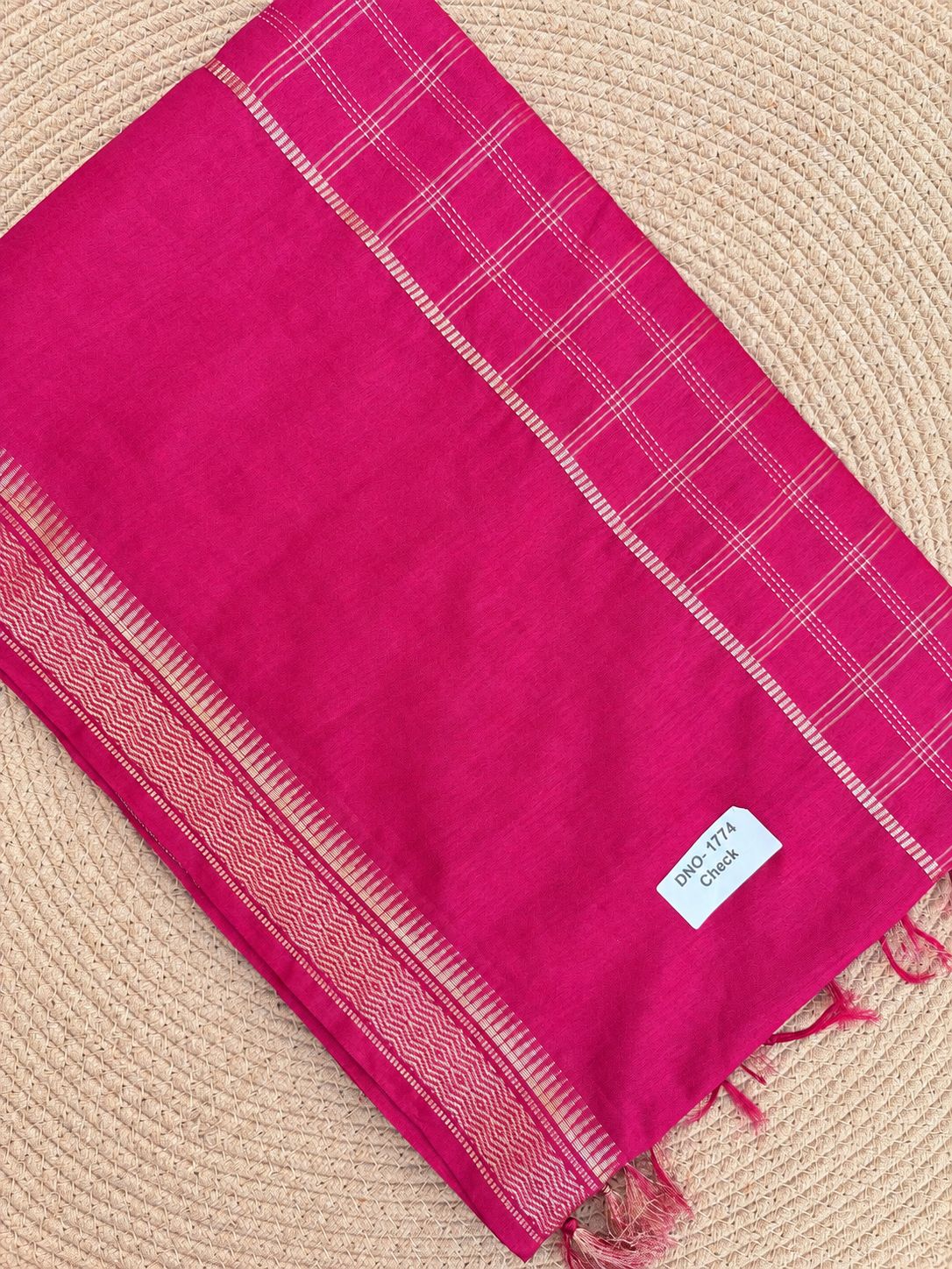 Check & Motif Stripe Pinstripe Border Cotton Saree photo 5