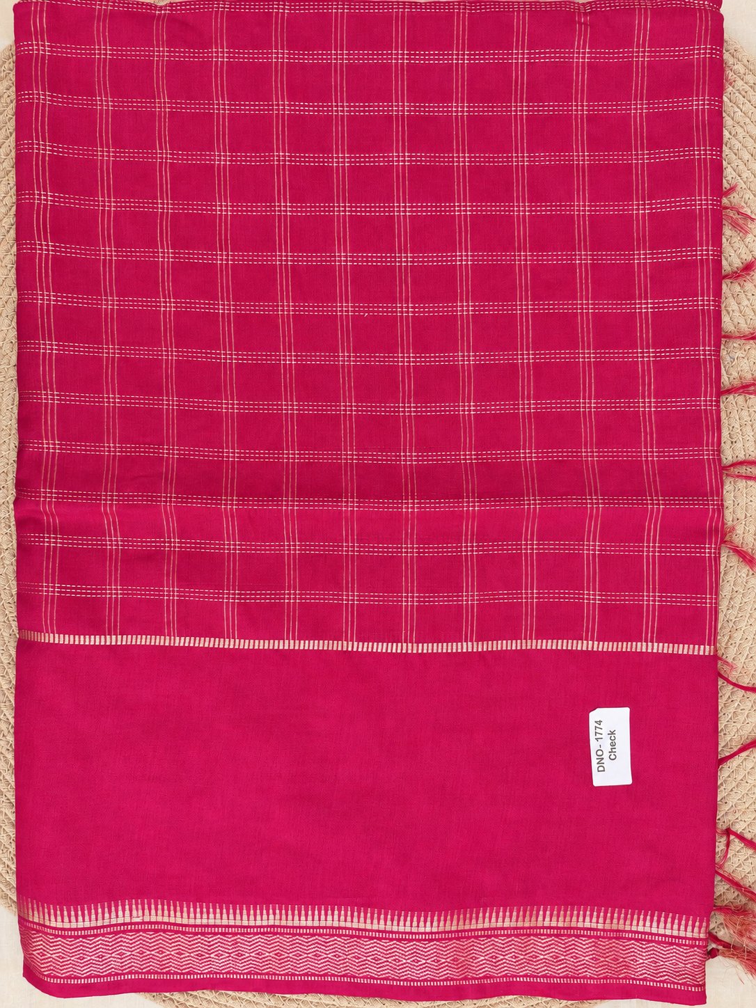 Check & Motif Stripe Pinstripe Border Cotton Saree photo 6