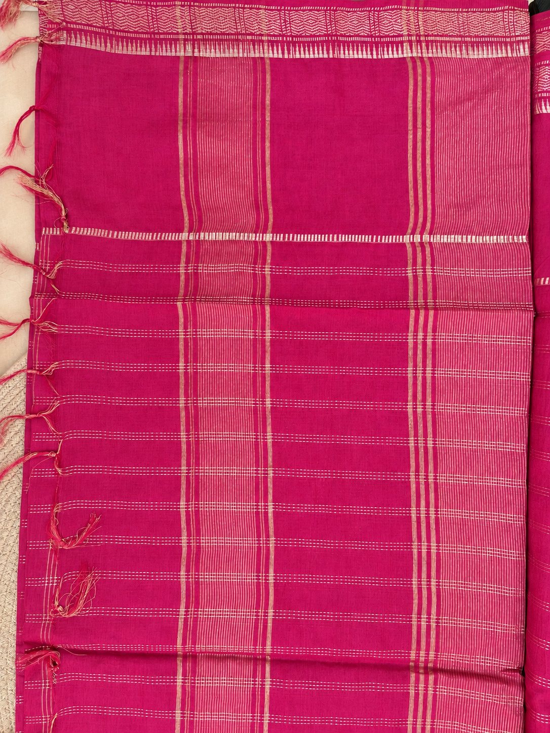 Check & Motif Stripe Pinstripe Border Cotton Saree photo 4