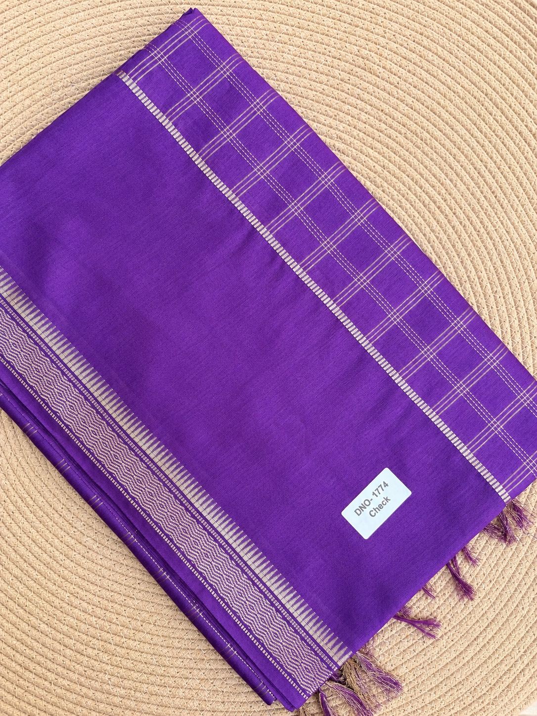 Check & Motif Stripe Pinstripe Border Cotton Saree