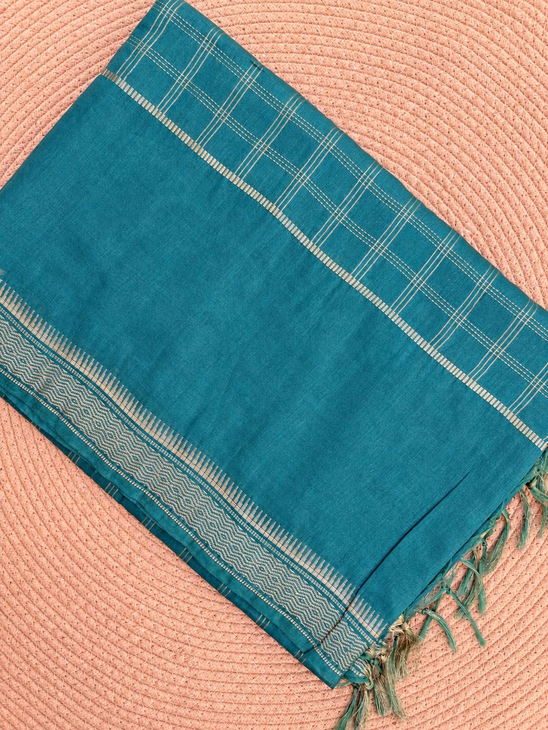 Check & Motif Stripe Pinstripe Border Cotton Saree
