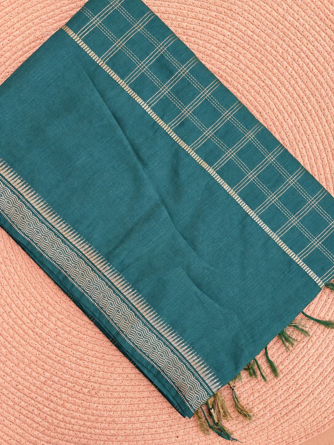 Check & Motif Stripe Pinstripe Border Cotton Saree