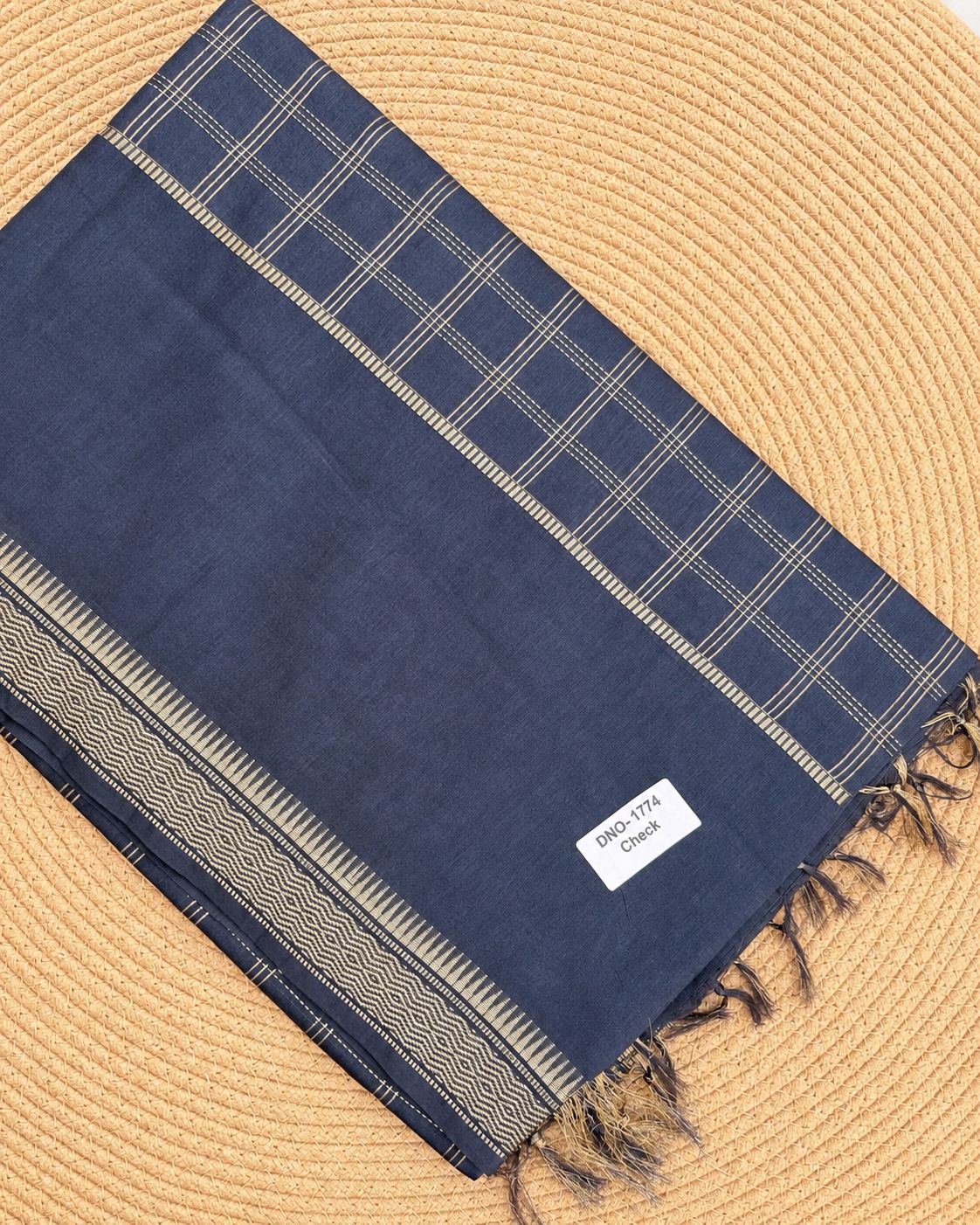 Check & Motif Stripe Pinstripe Border Cotton Saree