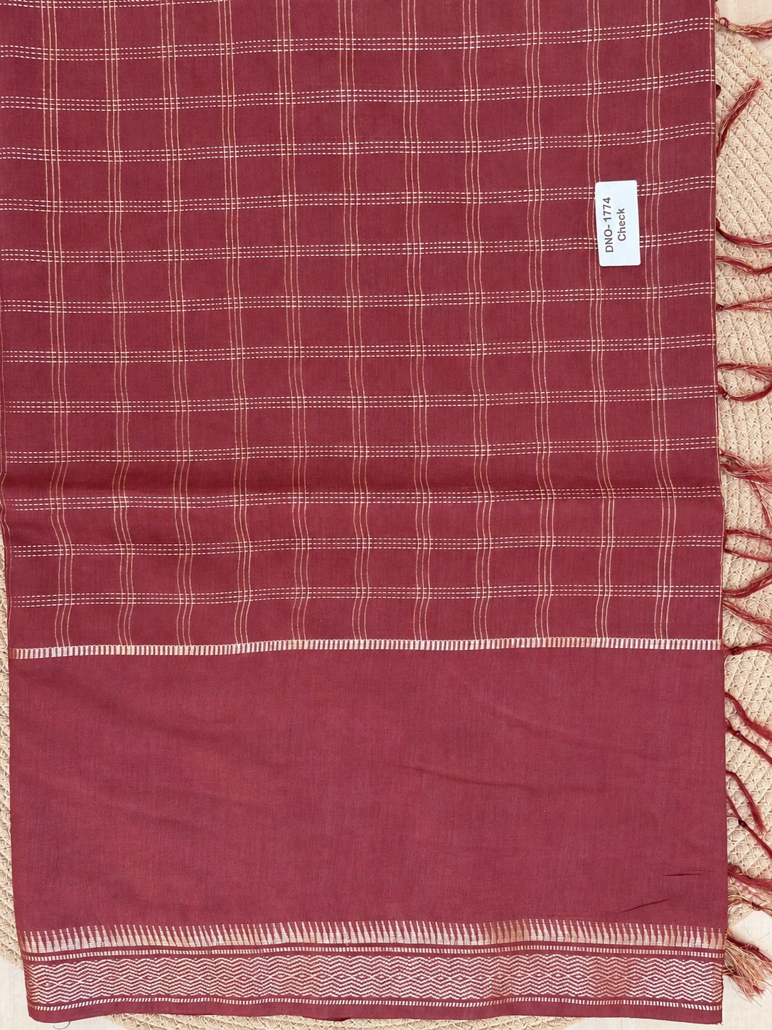 Check & Motif Stripe Pinstripe Border Cotton Saree