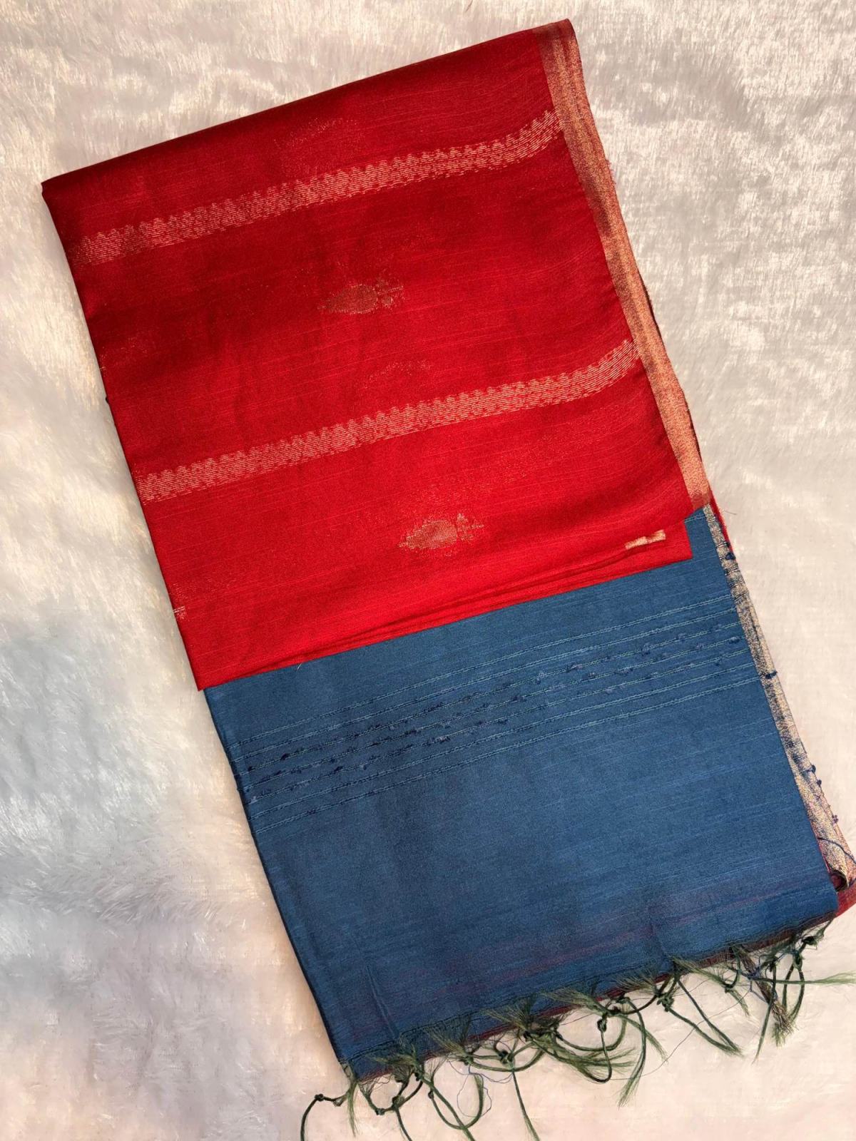Checkered Grid Floral Bird Pallu Cotton Saree