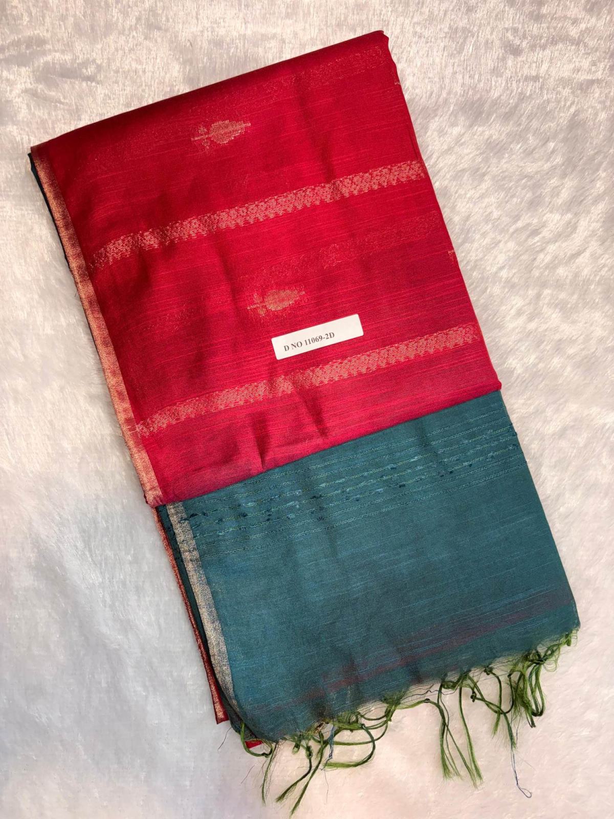 Checkered Grid Floral Bird Pallu Cotton Saree