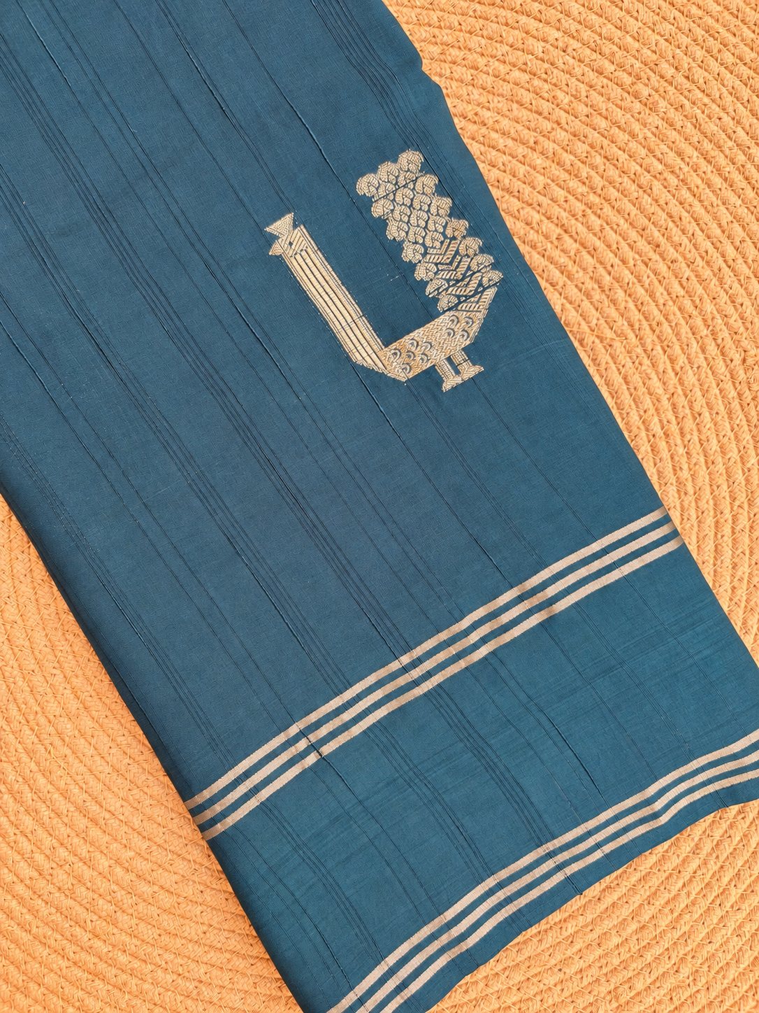 Peacock Butta Pinstripe Border Cotton Saree