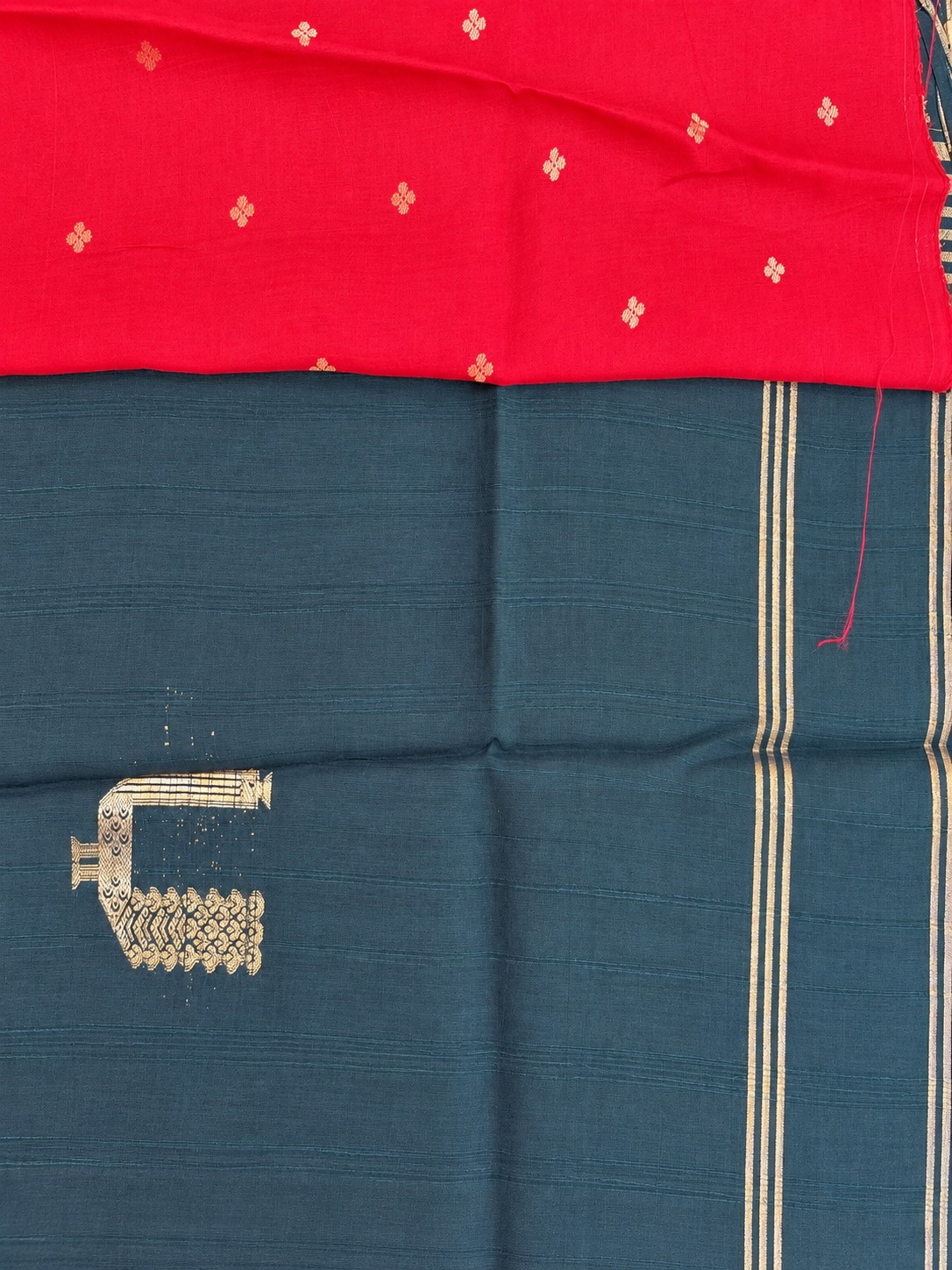 Peacock Butta Pinstripe Border Cotton Saree photo 3
