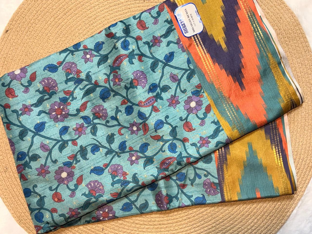 Kalamkari Print Multicolor Ikat Border Tussar Saree