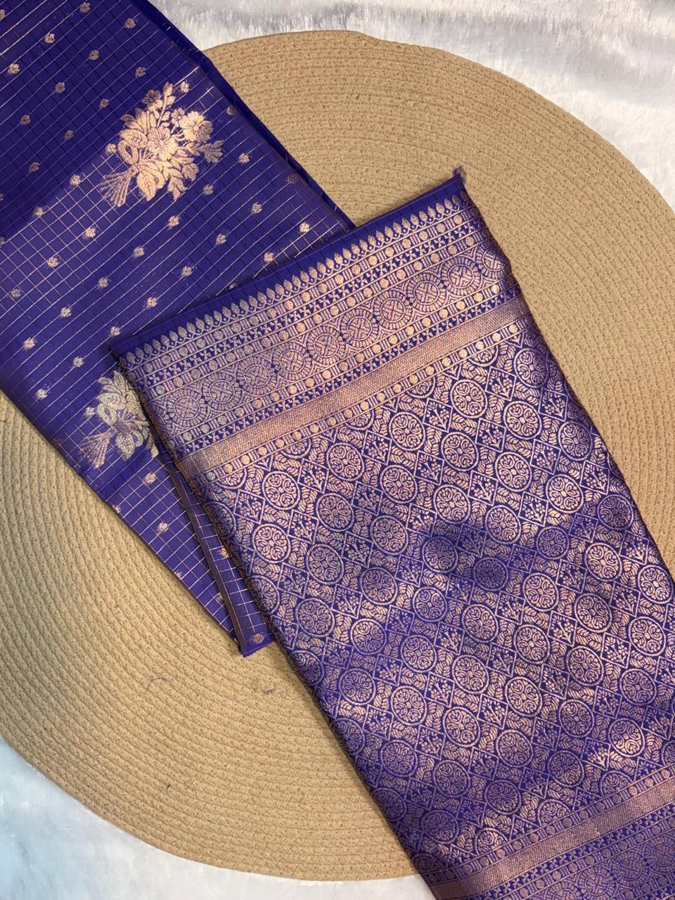 Checked Zari Butta Organza Saree