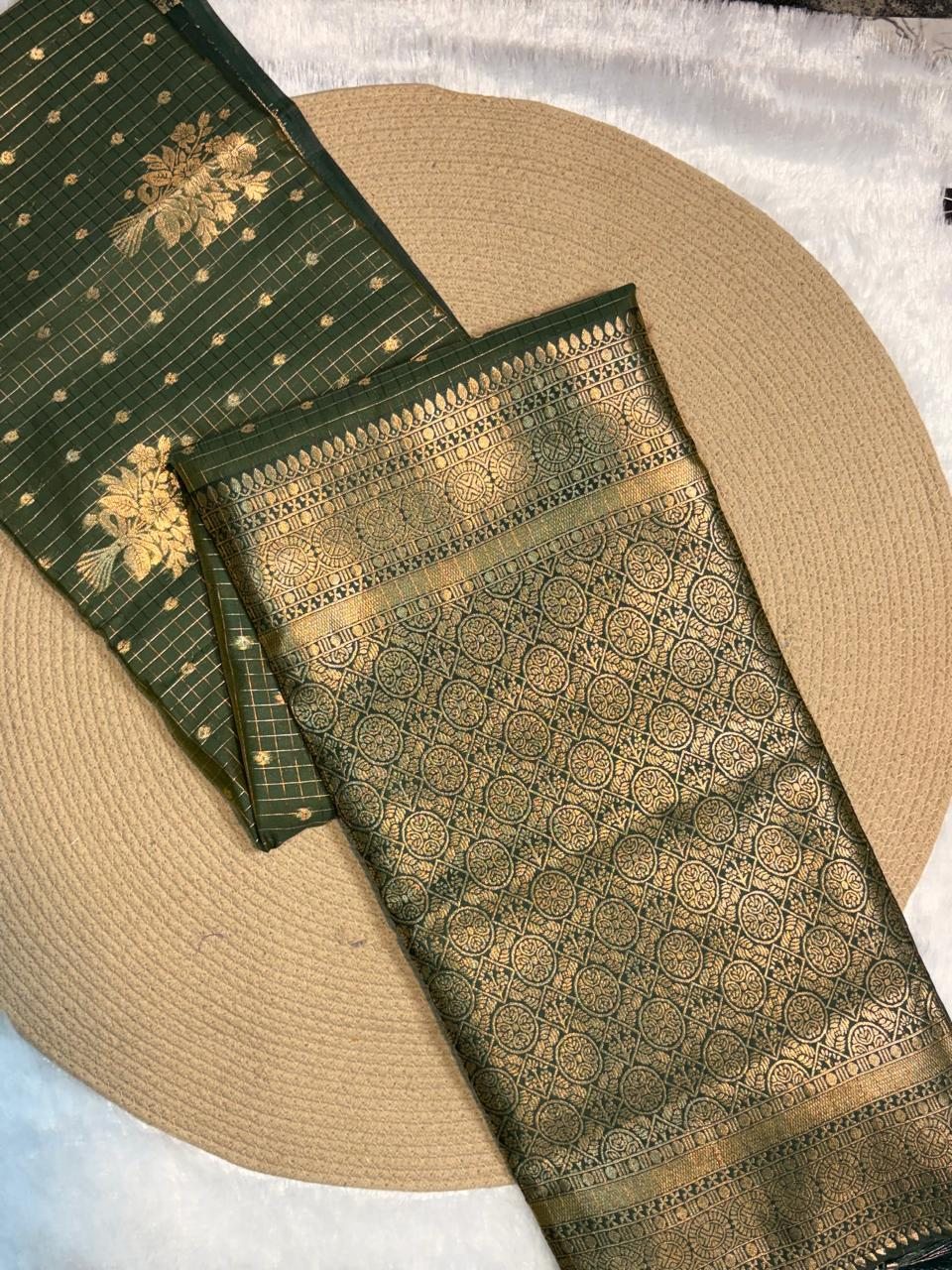 Checked Zari Butta Organza Saree