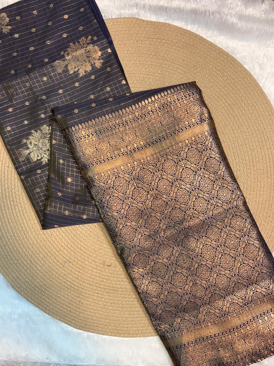 Checked Zari Butta Organza Saree