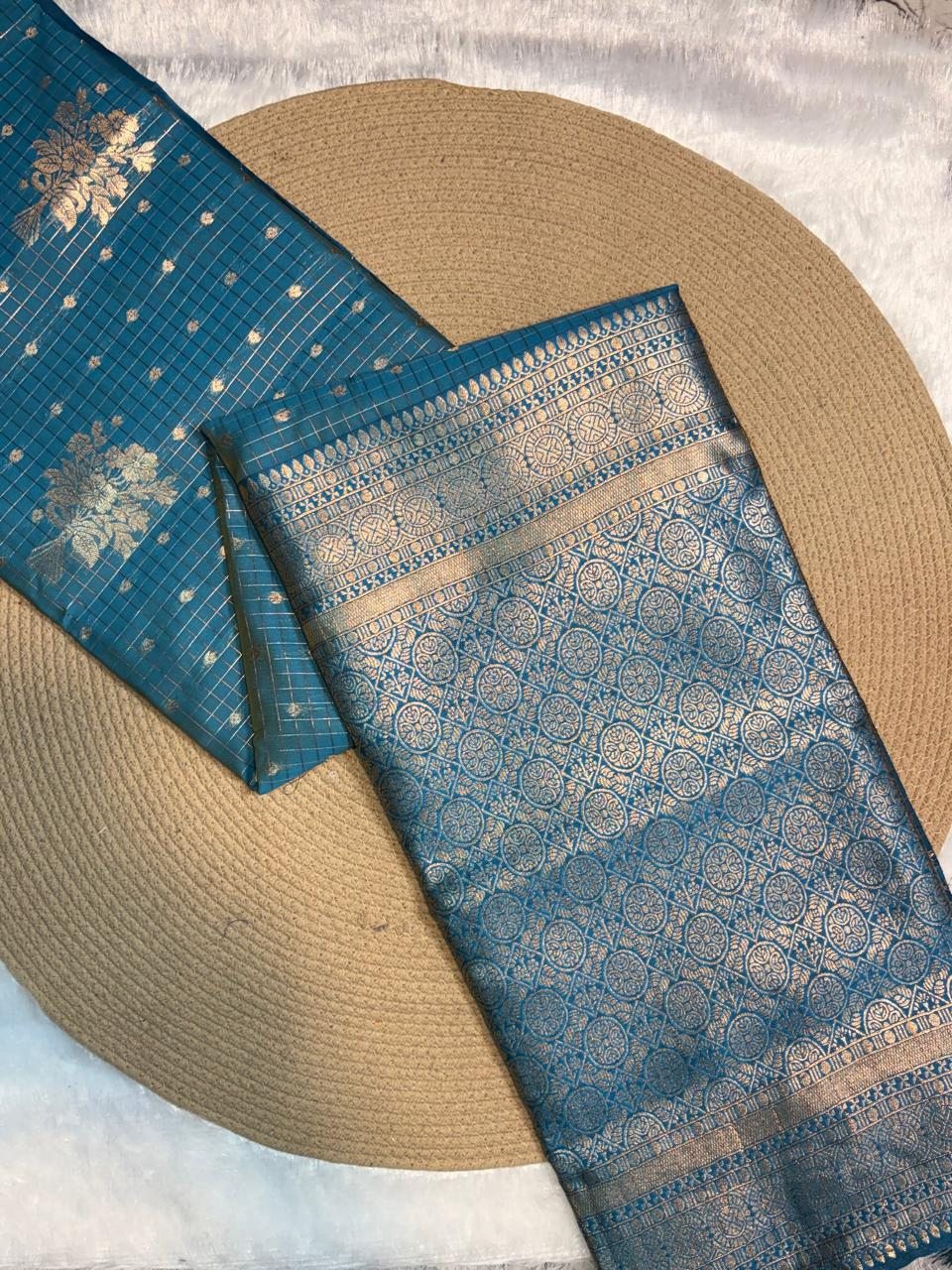 Checked Zari Butta Organza Saree