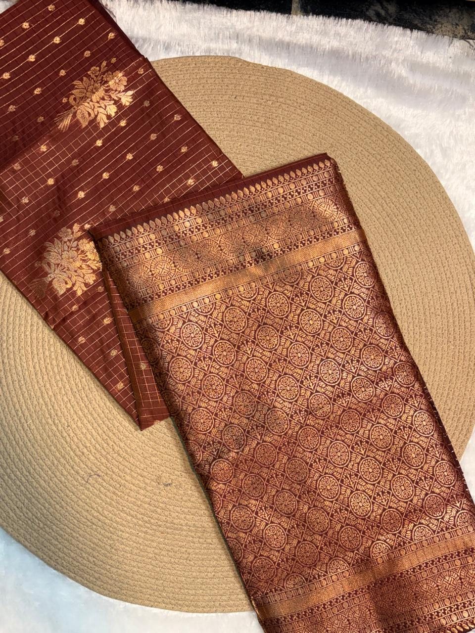 Checked Zari Butta Organza Saree