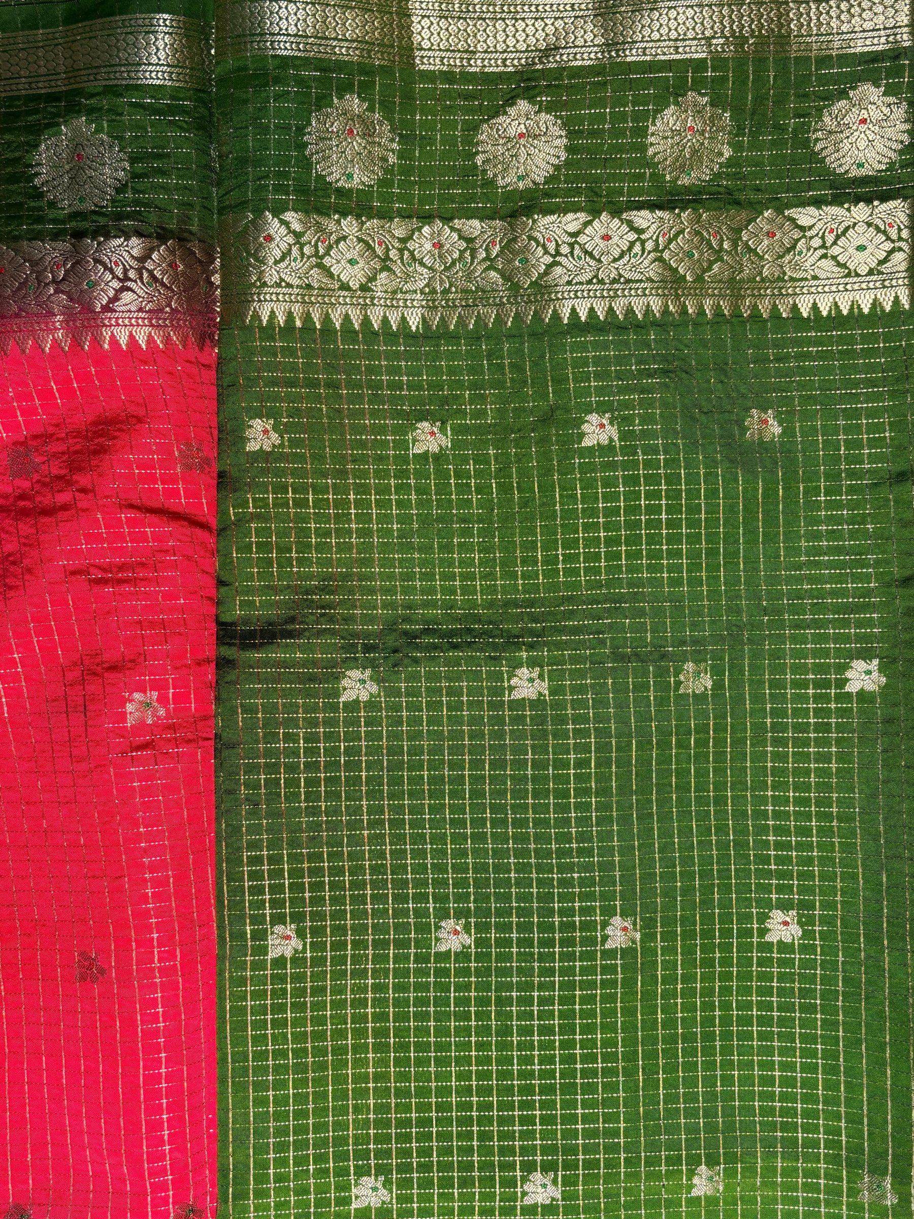 Checked Zari Butta Dual-Tone Border Silk Saree photo 3