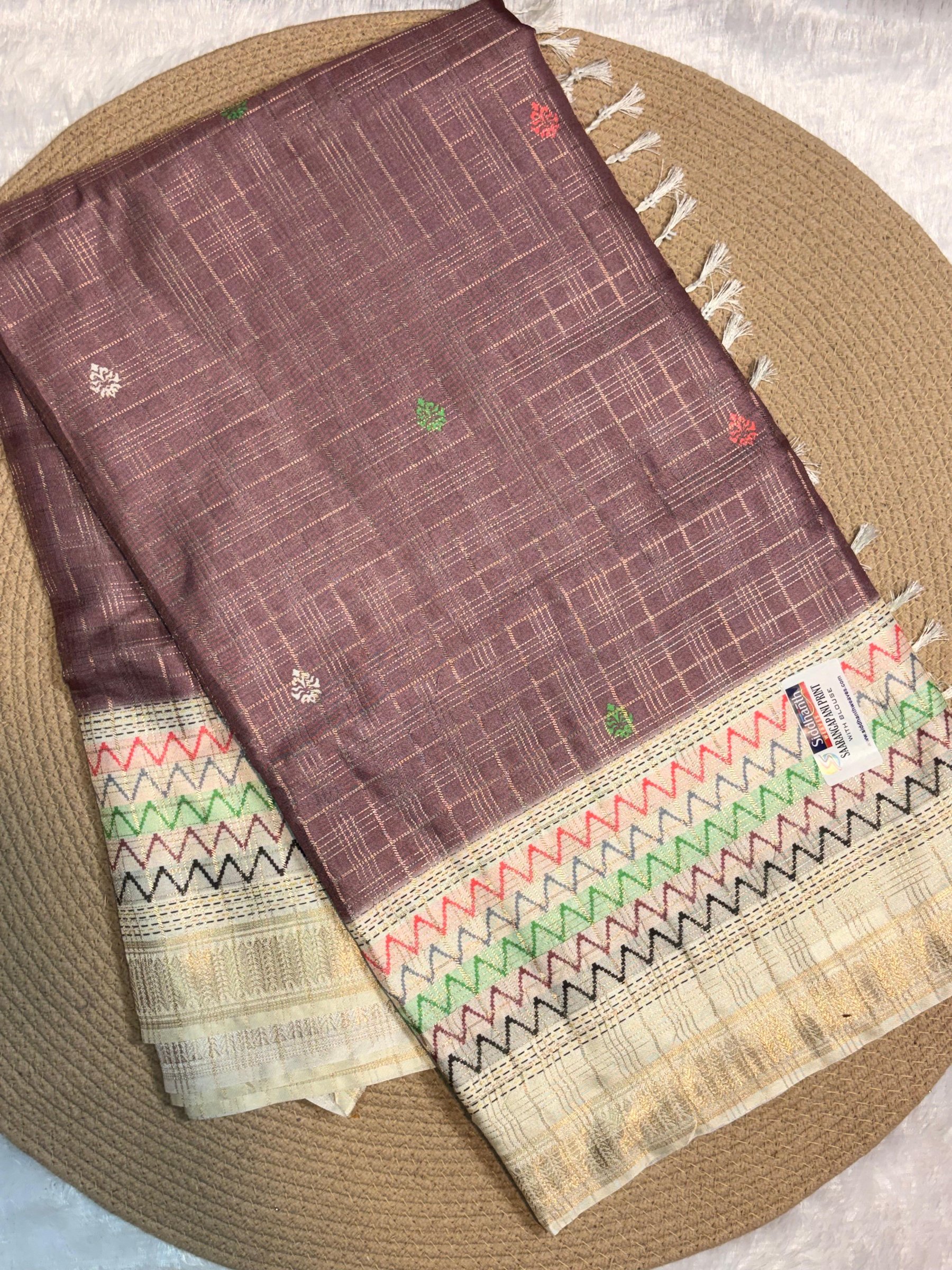Zigzag Multicolor Zari Border Butta Silk Saree